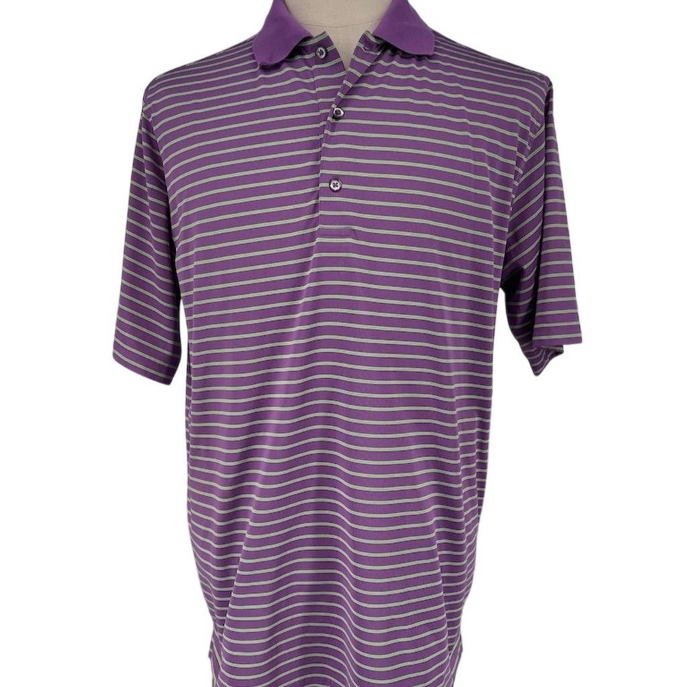 Donald Ross Men's Purple Striped Polo Shirt Size M‎ Golf Short Sleeve